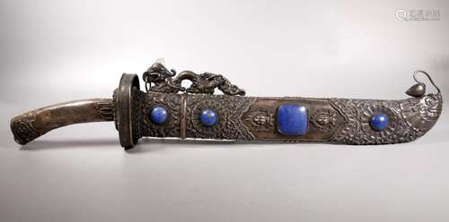 Tibetan Silver & Lapis Lazuli Covered Iron Sword