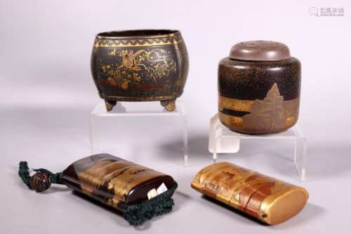 - 4 Japanese 19 C Gold Lacquer Decorated Items