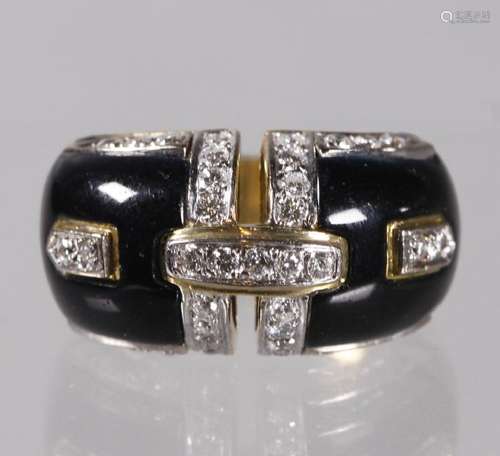 Black Stone Inlay & Diamond 18K Gold Ring