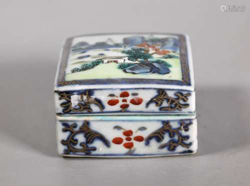 Chinese Enameled Porcelain Square Box & Cover