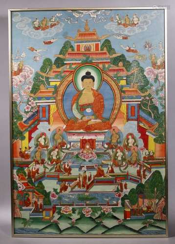 Tibetan Thangka on Fabric of Seated Buddha