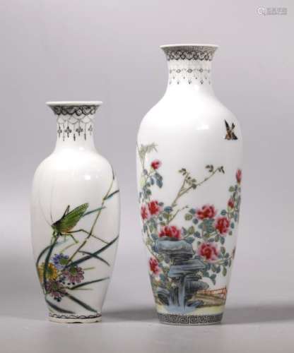 2 Chinese Enameled Eggshell Porcelain Vases