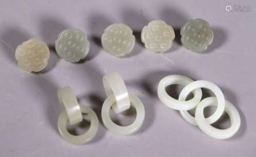 5 Qing Jade Lotus Buttons, 3 Multi-Ring Earrings