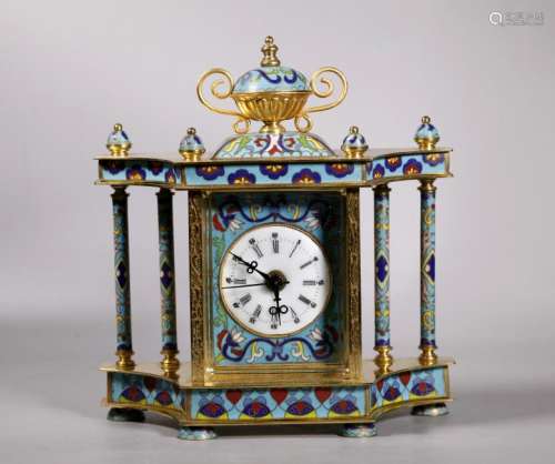Chinese Cloisonne & Gilt Bronze Mantel Clock