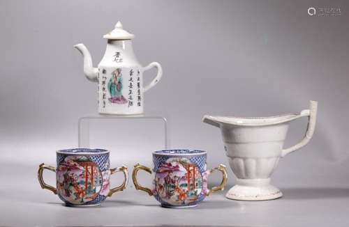 4 Chinese 18/19 C Porcelains; 2 Pitchers, 2 Cups