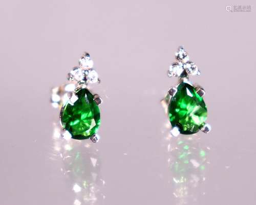 Diamond & Green Pear Shaped Cut Stone Earrings