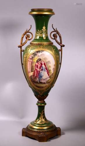 Royal Vienna Type Porcelain & Bronze Vase