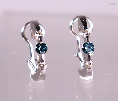 Blue Diamond Hoop Earrings 14K White Gold