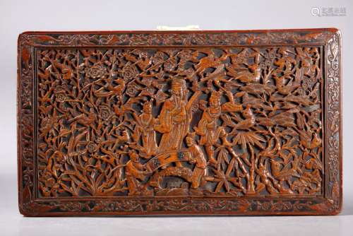 Chinese 19 C Carved & Pierced Bamboo Skin Plaque