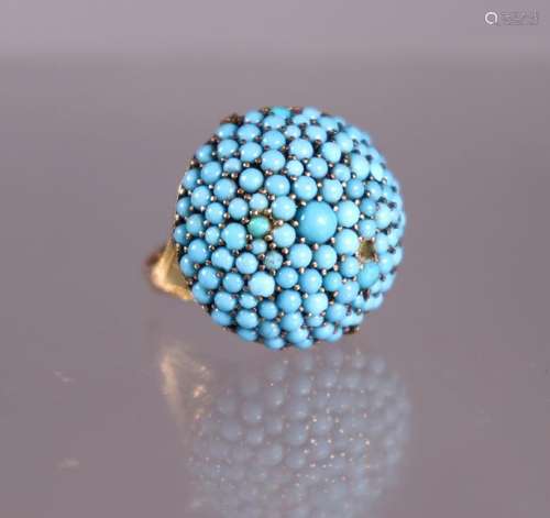 European 19 C Pavé Turquoise Cabochon Dome Ring