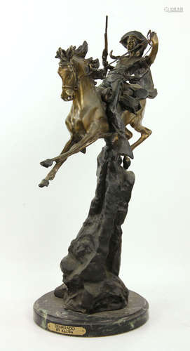 'Desperado', figural bronze sculpture, signed 'Carl Kauba', showing man on horseback, 24 1/2