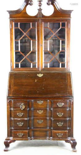 Chippendale-style block front secretary desk, 85