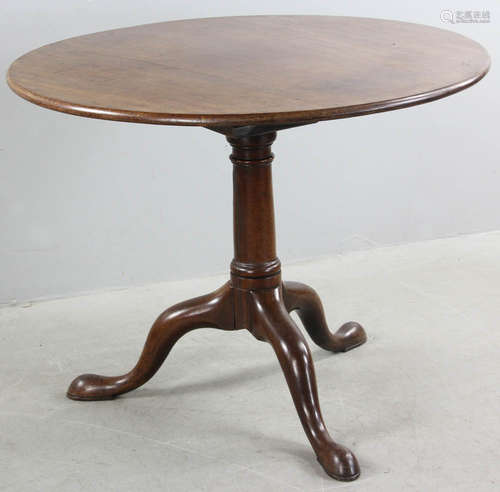 18th century Queen Anne tilt-top mahogany tea table with bird cage base, 48