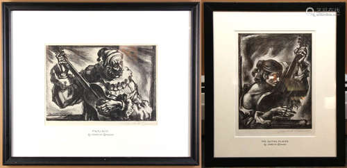 Umberto Romano (American, 1905-1984), two (2) works, including: 'The Guitar Player', lithograph,