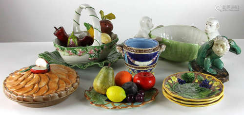 Collection of ten (10) contemporary majolica pottery pieces, largest platter measures 17 5/8