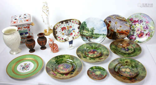 Collection of decorative porcelains to include: Royal Crown Derby cat figure, Boehm artist proof