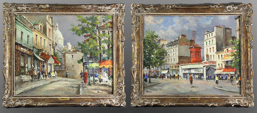 J. Brosius (French, 20th century), two Paris street scenes, oil on canvas, 18