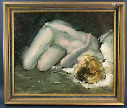 Nude laying down, oil on canvas, signed 'George Luks' (George Benjamin Luks, New York, 1867-1933),