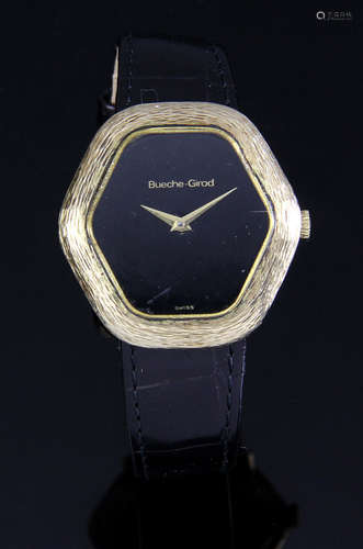 Bueche-Girod men's wristwatch 9kt gold, circa 1976, approximately 35 grams total weight (including