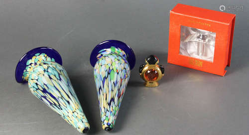 Group of contemporary glass, four (4) pieces total to include: two (2) wall vases, signed