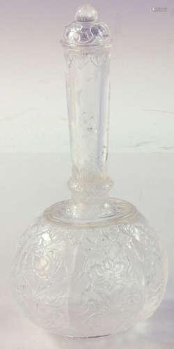 Intricately carved rock crystal covered bottle, Mughal, 8