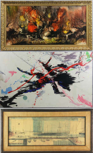 Group of three (3) works of art, including: K.T. Turner, 'In the Beginning', oil on board, signed