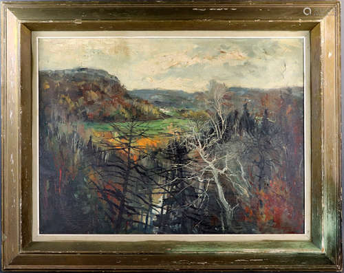 American school, woodland landscape, oil on canvas, signed indistinctly, 23