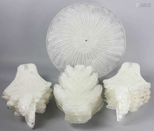 Mid-century glass figural leaves and disc, all with chipped glass applied decoration (these are