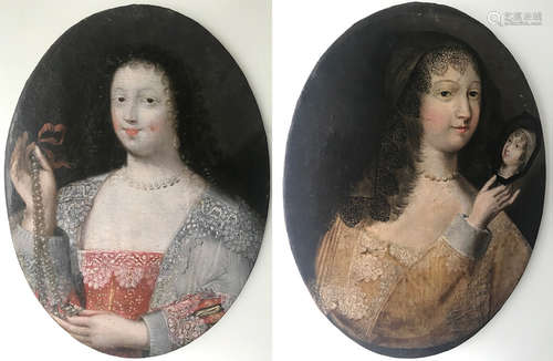 18th century English oval portraits of nobility, oil on canvas, 25