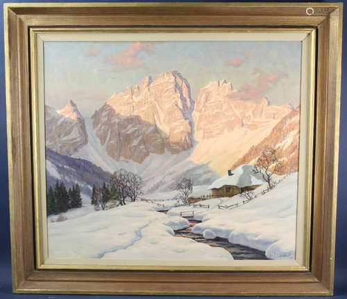 Snowy landscape with house, oil on canvas, signed 'Ivan F. Choultse' (Ivan Fedorovich Choultse,