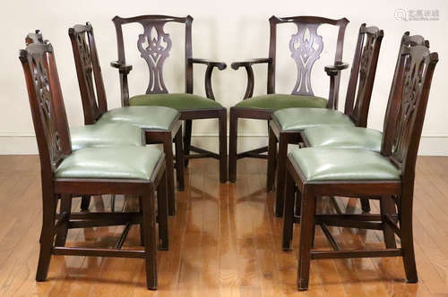 Henkel Harris Chippendale-style mahogany dining chairs, set of eight (8) to include six (6) side