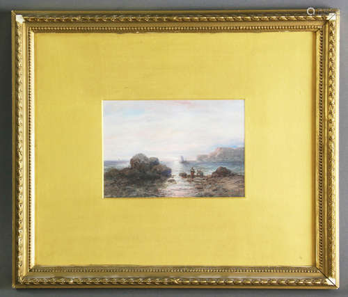 Paul Pascal (1832-1903), seascape with rocks, watercolor and gouache on paper, signed L/R, 4 1/8