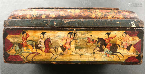 19th century Persian Qajar papier-mache polychrome-painted document box, 5