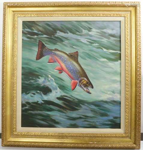 Walter A. Weber, salmon, oil on canvas, signed L/R, 24