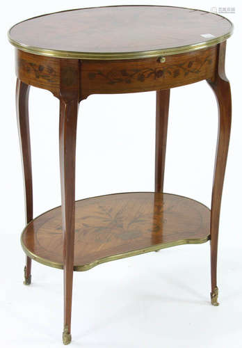 Louis XV-style marquetry inlaid tulipwood oval occasional table, circa 1880, 30