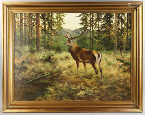 Arthur Fitzwilliam Tait (American, 1819-1905), deer in the woods, oil on canvas, 24