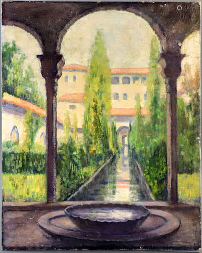 American School, Spanish-style villa, oil on canvas board, 20