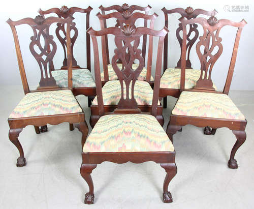 Set of eight (8) Chippendale-style mahogany dining chairs, claw and ball feet, to include one (1)