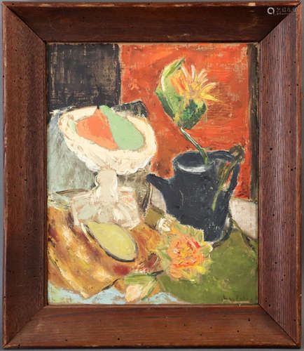 Max Evans, American expressionist, still life, oil on canvas, signed L/R, 16