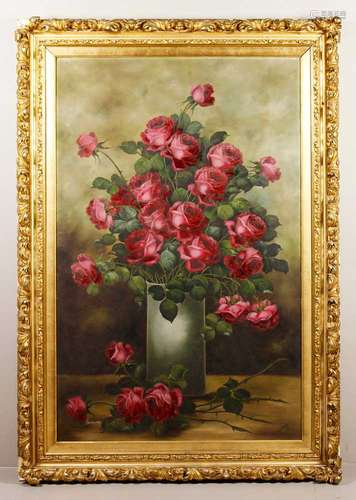 Still life with roses, oil on canvas, signed L/R indistinctly 'C. Bruff' or 'C. Bruh', 50