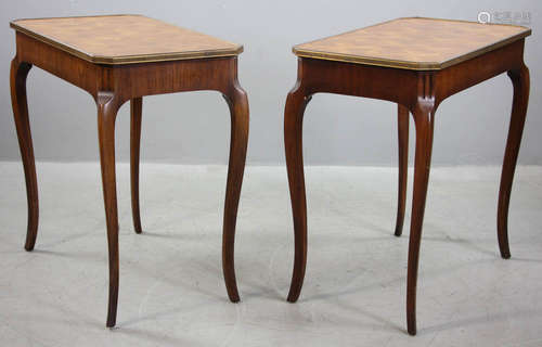 Pair of Edwardian marquetry top tables, 26 1/4