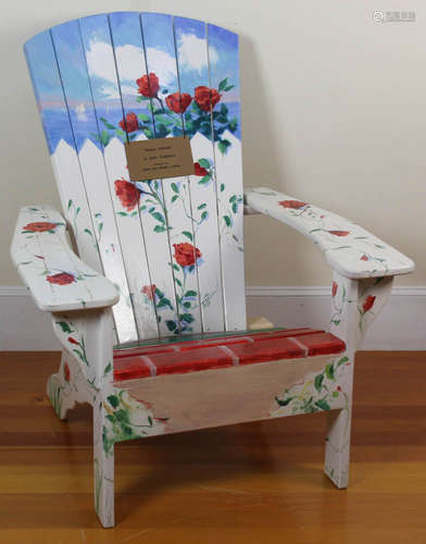 John Caggiano (American, b.1949) 'Rosey Outlook', handpainted and decorated adirondack porch