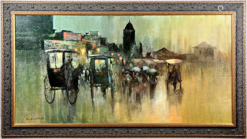 Cesar Buenaventura, street scene in Bangkok, oil on canvas, 30