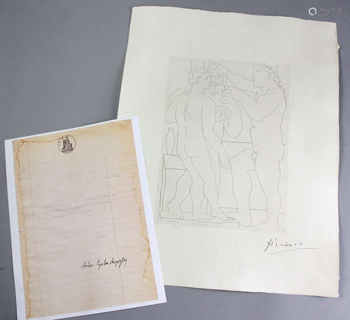 Pablo Picasso (1881-1973), Suite Vollard etching 'Deux Hommes sculpt??s' on montval laid paper