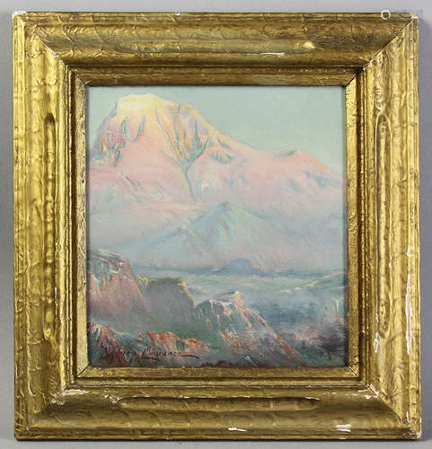 Sydney Mortimer Laurence (1865-1940), view of Mt. McKinley, oil on board, signed L/L, 8 1/4