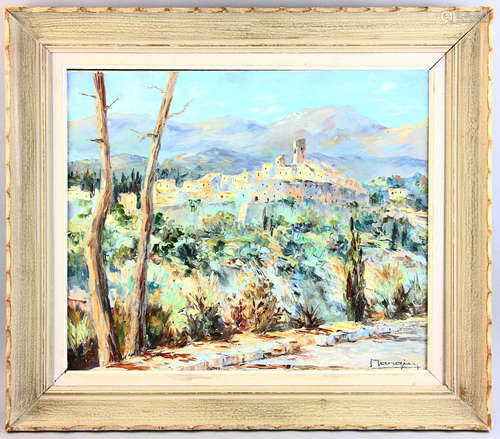 Landscape of town, oil on canvas, signed indistinctly L/R, 18