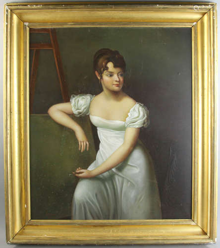 Oil on canvas of a lady, signed indistinctly L/L, 30