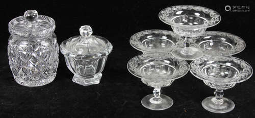 Colorless glass pieces to include five (5) footed sherbets marked 'Webb Corbett Made in England',