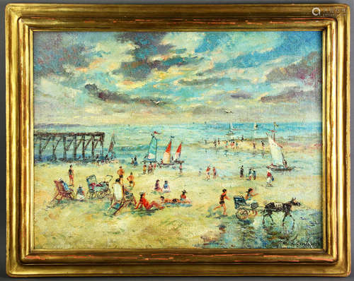 Andre Hambourg (French, 1909-1999), beach scene, oil on canvas, signed L/R, 18