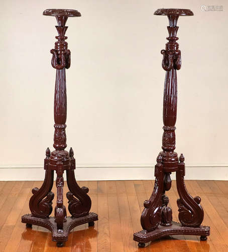 Pair of English-style pedestal stands, mahogany, painted, 59